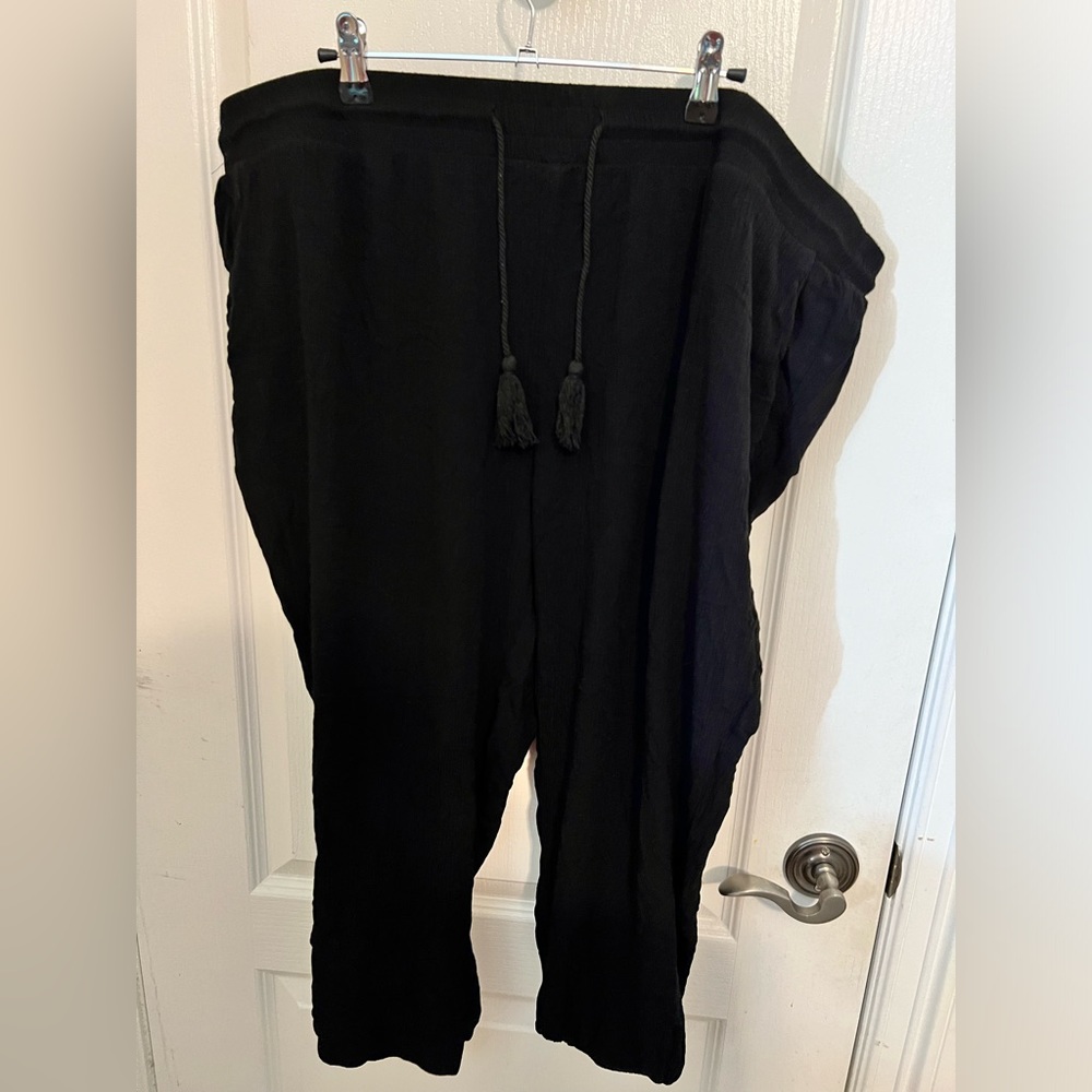 Torrid | Black Stretch Waist Tassel Cropped Rayon Joggers | 3X